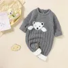 Rompertjes Baby Romper Gebreide Leuke Cartoon Beer geboren Meisje Jongen Jumpsuit Outfit Lange Mouw Herfst Baby Kid Kleding Warm Playsuit Onesies 221102