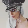 Beret Fashion Women Bride Wojskowy kapelusz czarna cekinowa płonąca kapitan ślubny sierżant luksusowy festiwal dhinestone urodziny Part326U