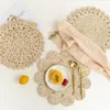 Table Mats 2022 Home Flower Shaped Casserole Corn Ball Hand Woven Straw Insulation Tea Mat Heat Resistant Placemat