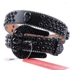 Belts Vintage Skull Rhinestone Belt Luxury Strap Men Women Leather Western Diamond Studded Waist Buckle Jeans Ceinture Femme