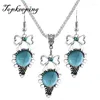 Ketting oorbellen set le erh-l104c turquoises rond koepel groene steen bengelen hangers feest vrouwen sieraden