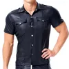 Camisetas de camisetas masculinas de couro faux t-shirts de manga curta respiráveis ​​subestas de camisetas tees tees parto noturno de dança clubes de dança slim fitness right