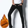 Herren Jeans Herren Skinny Denim Herren Mode Frühling Herbst Overalls Einfarbig Plüsch Slim Ganzkörperansicht Winterhose