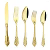 Dinnerware Sets 30Pcs Golden Luxury Set Vintage Western Gold Plated Cutlery Stainless Steel Knife Fork Flatware Kitchen Tableware