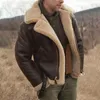 Designer Vol Veste Hommes Col De Fourrure En Cuir Veste Hommes Marron Vintage Agneaux Laine Mâle Hiver Épaissir Chaud Polaire Bomber Veste