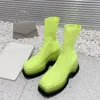 2022 Runway Women Platform Short Boots Designer Square Toe Tjock sula höjd ökar mitten av Calf Modern Socks Boot for Women