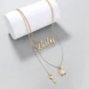 Choker SRCOI Metal Letter Baby Multi-layered Necklace Name Accessories Trendy Key And Lock Charms Pendant For Women Special Gift