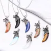 Heren Wolf Tanden Hanger Kettingen Persoonlijkheid Retro Overdreven Natuursteen Opaal Amethist Unakiet Onyx Groene Aventurijn Tijgeroog Zilveren Ketting Sieraden voor Dames