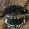 Boinas Moda Mulher Bride Hat militar lantejoulas pretas Capitão de noiva queimação Sargento Sargento Festival de Rhinestone Festival Part181c