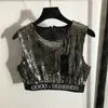 Shiny Sequin Vest T Shirts Skirts Sets For Women Designer Lette Webbing High Waist Dress Fashion Sexy Ladies Tanks Party Nightclub