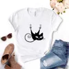 Cat Climb Halloween Print T Shirts Women Tshirts قميصًا مضحكًا للسيدة يونغ