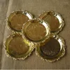 Table Mats 6PCS/lot Silver Gold Plated Engraving Round Cake Pan Plate With Beaded Wedding Stand Display Dish Mat For 339B