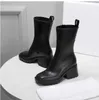 Damenschuhe, Luxus-Designer-Dame, kurze Stiefel, Stiefeletten, Stiefel mit Plattformsohle, schwarzer Echtleder-Schuh mit mittlerem Absatz, EU35-43, mit Box