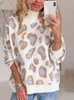Kvinnors tröjor Vinter Kvinnors tröja 2022 Leopardtryck Animal Basic White Turtleneck Loose Jumper Vintage Warm Stick för kvinnor