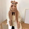 ベレットファッションかわいいクマの帽子とスカーフの女性冬のぬいぐるみキャップグローブの女の子ウォームヘッドフードボンネット