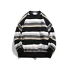 Women Clothes Couples Street Sweater Stripe Splicing Crewneck Knitted Pullover Autumn Winter Warm Fashion Casual Sweatshirt M34
