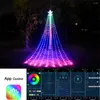 Stringhe Smart App Control RGB Luci a cascata a cascata con Tree Topper Star USB Powered 350LED Christmas Fairy Light Decorazioni per esterni