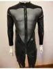 Catsuit Costumes Hommes Sexy Wetlook Lingerie Latex Catsuit Faux Cuir Fermeture Éclair Avant Ouvert Entrejambe Body Fétiche Costume Érotique Body Suit