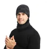 BERETS MￄNS VINTER VARMA SKULT KNITT HAT Europeisk amerikansk nackhylsa plus fleece kallt skyddsdr￤kt f￶rtjockad