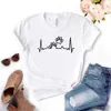 T-shirt con stampa battito cardiaco zampa di cane gatto donna casual divertente Yong Lady Girl Top Tee 6
