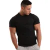 Men's Suits NO.2-7647 Men Short Sleeve Black Solid Cotton T-shirt Gyms Fitness Bodybuilding Workout T Shirts Male Summer Casual Slim Tee