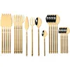 Dinnerware Sets 24Pcs Black Western Set Stainless Steel Cutlery Knife Fork Spoon Tableware Luxury Flatware Silverware