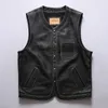 Men's Vests Vintage Japanese Casual Real Cowhide Leather Vest Mens Genuine Motorcycle Biker Black Waistcoat