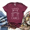 Who Cares Cat Print Tops Maglietta divertente casual da donna per Lady Girl Top Tee Hipster