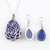 Ensembles de bijoux pour femmes, Lapis Lazuli naturel, pierre précieuse, pendule, pendentif, boucles d'oreilles, colliers, chaîne de 45cm de longueur, Q3073