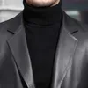 Men's Leather Faux Leather Mauroicardi Spring Autumn Long Black Mens Leather Blazer Jacket Long Sleeve Lapel Plus Size Faux Jeather Coat for Men Style 5xl T221102
