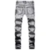 Jeans Masculino Masculino Jeans Tie and Dye Cinza Preto Jeans Streetwear Buracos Rasgados Destroyed Calças Lavadas Calças retas T221102