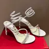 Sandals Rene-Caovilla--Stiletto-Heel-Sandals-For-Womens-Shoe-Cleo-Crystal-Studded-Snake-Strass-Shoes-Luxury-Designers-Ankle-Wraparound-Fashio