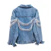 Women's Jackets 2022 Spring And Autumn Embroidered Stretch Denim Jacket Women's Short Cardigan Bomber A474