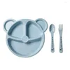 Bowls 3Pcs/Set Children Bowl Spoon Fork Feeding Tableware Cartoon Kids Dishes Eating Dinnerware Anti- Dinner Plate