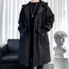 Hommes Trench-Coats Hommes Coupe-Vent Veste Long Trench Oversize Lâche Streetwear À Capuche Vintage Noir Manteaux High Street Casual Homme Survêtement Nouveau T221102