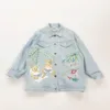 Kvinnorjackor Japan Style Women's Denim Jacket Solid Casual Blue Autumn Loose Jeans Rockar Kvinnlig björnmönster broderi