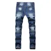 Jeans pour hommes de haute qualité jambe droite hommes empilés punk fermeture éclair poche décontractée moto tendance pantalon mode mâle denim pantalon