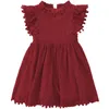 Fille robes enfant en bas âge enfants bébé filles été élégant couleur unie évider dentelle glands manches fête princesse robe doux vêtements