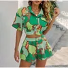 Tute da donna 2022 Summer Floral Printed Shirt Shorts Tute High Street Holiday Crop Top A-line Donna Due pezzi Boho Beach Style Casual