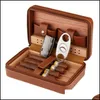 Accessoires de cigares portables en bois c￨dre cigare humidior en cuir cigared casse de voyage 4 cigares rangement humidificateurs accessoires pour dhp0s