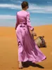 Vêtements Ethniques Satin Abaya Arabe Robe Longue Femmes Strass Ceinture Ramadan Musulman Robes De Soirée Islam Dubaï Turc Modeste Abayas Soirée