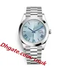 Fabriksleverantör Mens Watch Ice Blue Dial Platinum 41mm Automatiska mekaniska herrklockor Sapphire vattentäta armbandsur316j