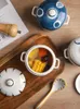 Bowls Japanese Style 500ML Ceramic Cookware Soup Pot Cooking Stew Mini Ceramics Casserole Egg Milk Frying Pan Kitchen Steam Pots