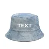 Berets DIY Logo Eimer Hut Frauen Sommer Hüte und Kappen Gewaschen Denim Hip Hop Solide Breite Krempe Baumwolle Strand Custom