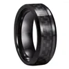 Wedding Rings Unique Jewel Drop 8mm Black Band Carbon Fiber Inlay Jewelry Ring Polished Anniversary Engagement Gift