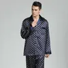 Mäns sömnkläder Casual Sleepwear Men Pyjamas Set 2st Shirt Pants Satin Faux Silk Nightwear Print Pijamas Soft PJs Set Intime Lingerie T221103