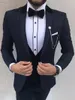 Erkekler takım elbise en son tasarım kostümü homme mariage koyu mavi ince fit çentik yaka düğün erkekler smokin 3 adet Terno Maskulino Blazer