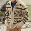 Men's Sweaters Geometry Jacquard Knitted Sweater Men Autumn Winter Casual Coat Long Sleeve Khaki Zipper Cardigan Jacket Slim Outwear 2022