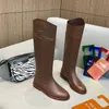 Karligraphy Brown Leather Boots Tall Boots Smooth Almond Toes Knight Boots Luxury Designers Brands Shoes Shoes for Women Factory Footwear