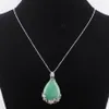 Natural Gem Stone Pendant Teardrop Aventurine Love Beads Reiki Chakra Healing Pendant Necklace Chain Jewelry N3467